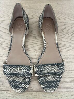 Tory Burch Black and White Snake-Print D'Orsay Sandals